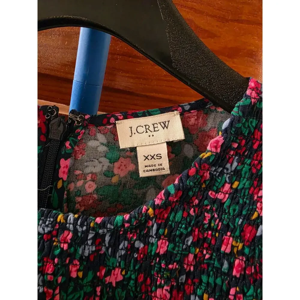 J.Crew XXS Floral Smocked Midi Dress Sleeveless Tiered Cottagecore